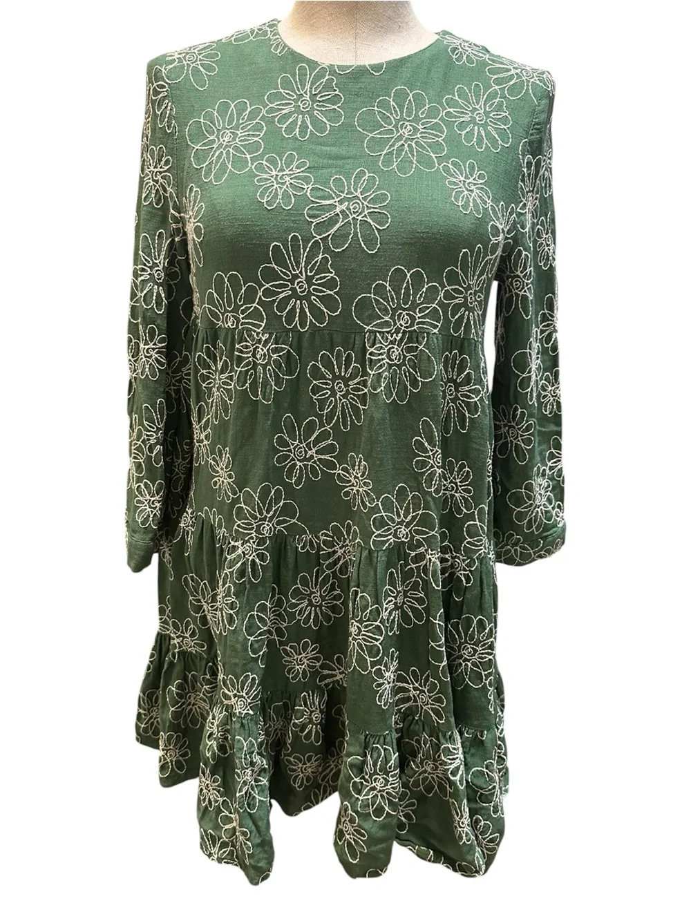 Zara Green "Diana" Floral Embroidered Dress Size Small - Picture 2 of 10